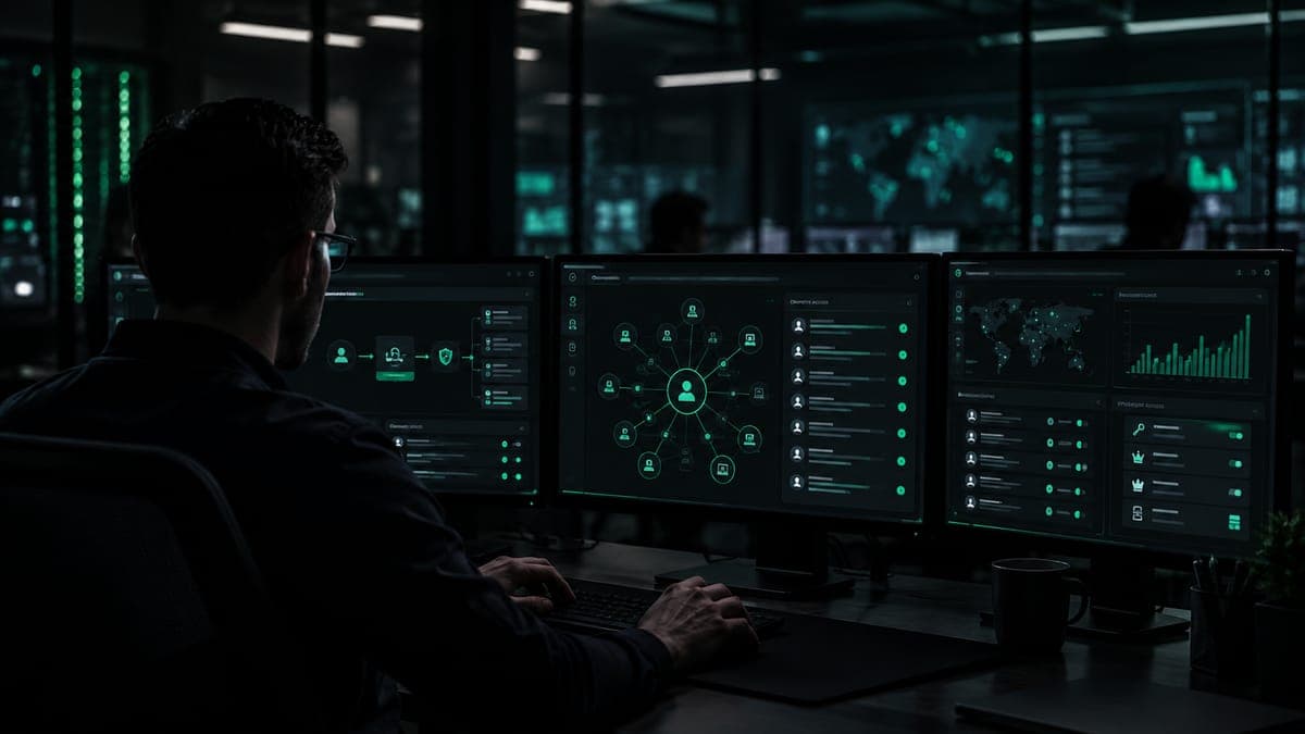 Identity engineer in front of IGA consoles
